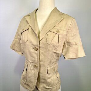 Banana Republic Safari Blazer Jacket Women’s Size 6 Khaki Linen Silk Blend Y2K